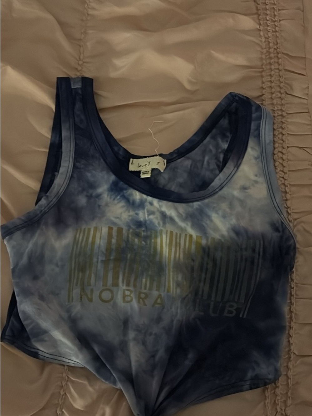 love, Fire Navy and Light Blue Tie-Dye Crop Tank with Gold Graphic